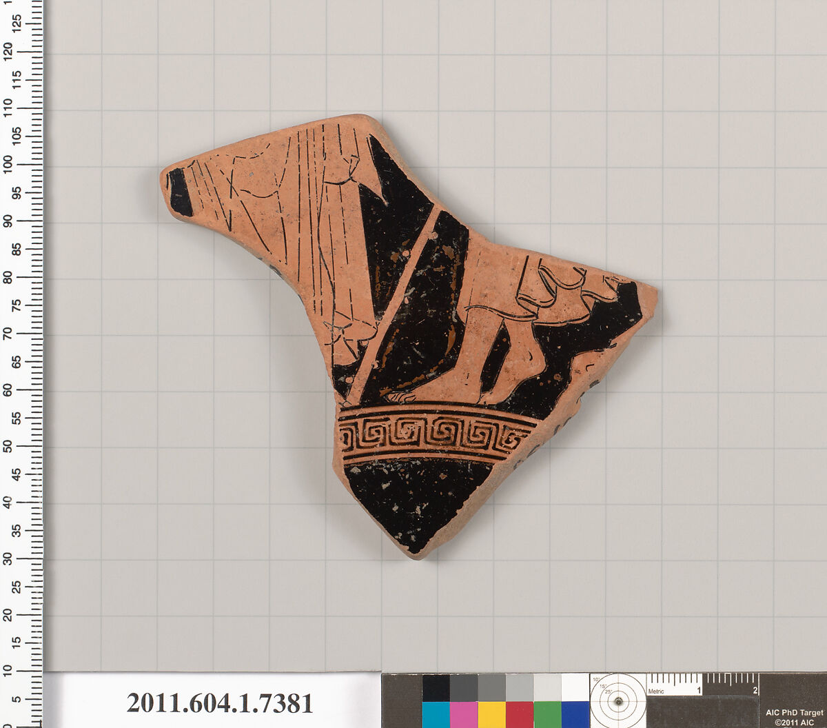 Terracotta fragment of a kylix (drinking cup), Terracotta, Greek, Attic