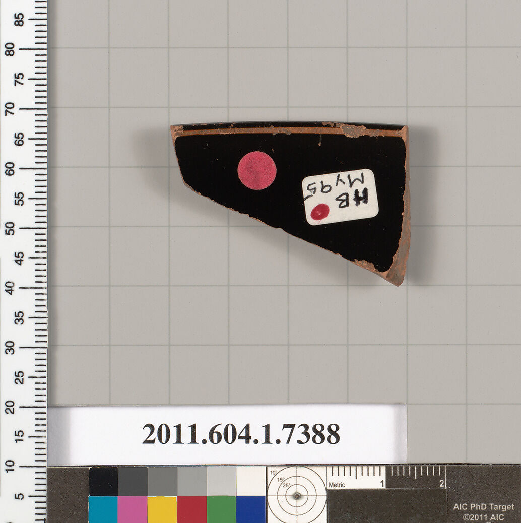 Terracotta rim fragment of a kylix (drinking cup), Terracotta, Greek, Attic