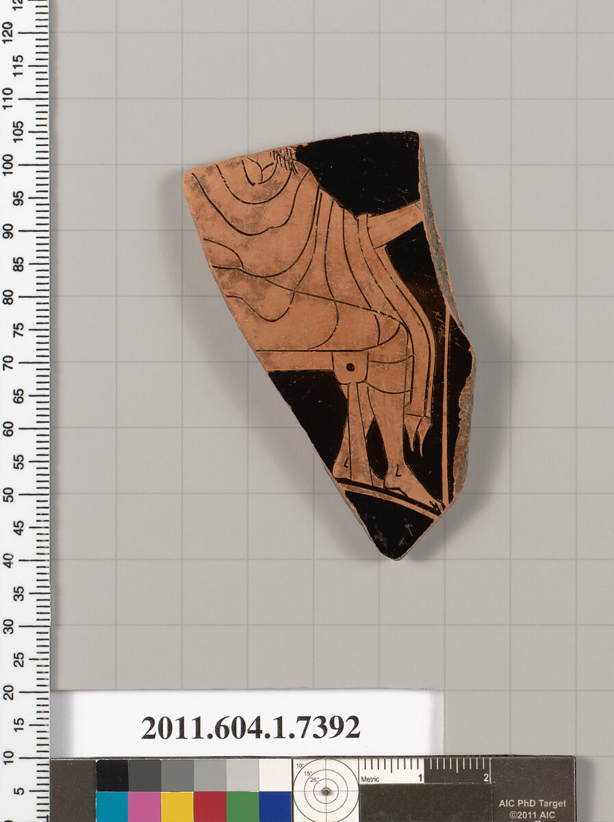 Terracotta fragment of a kylix (drinking cup), Terracotta, Greek, Attic