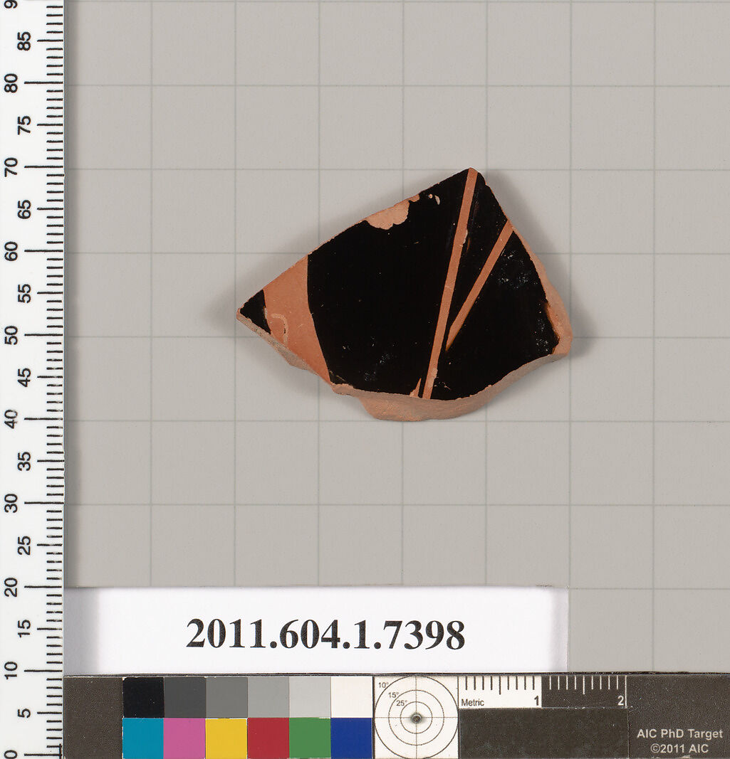 Terracotta fragment of a kylix (drinking cup), Terracotta, Greek, Attic