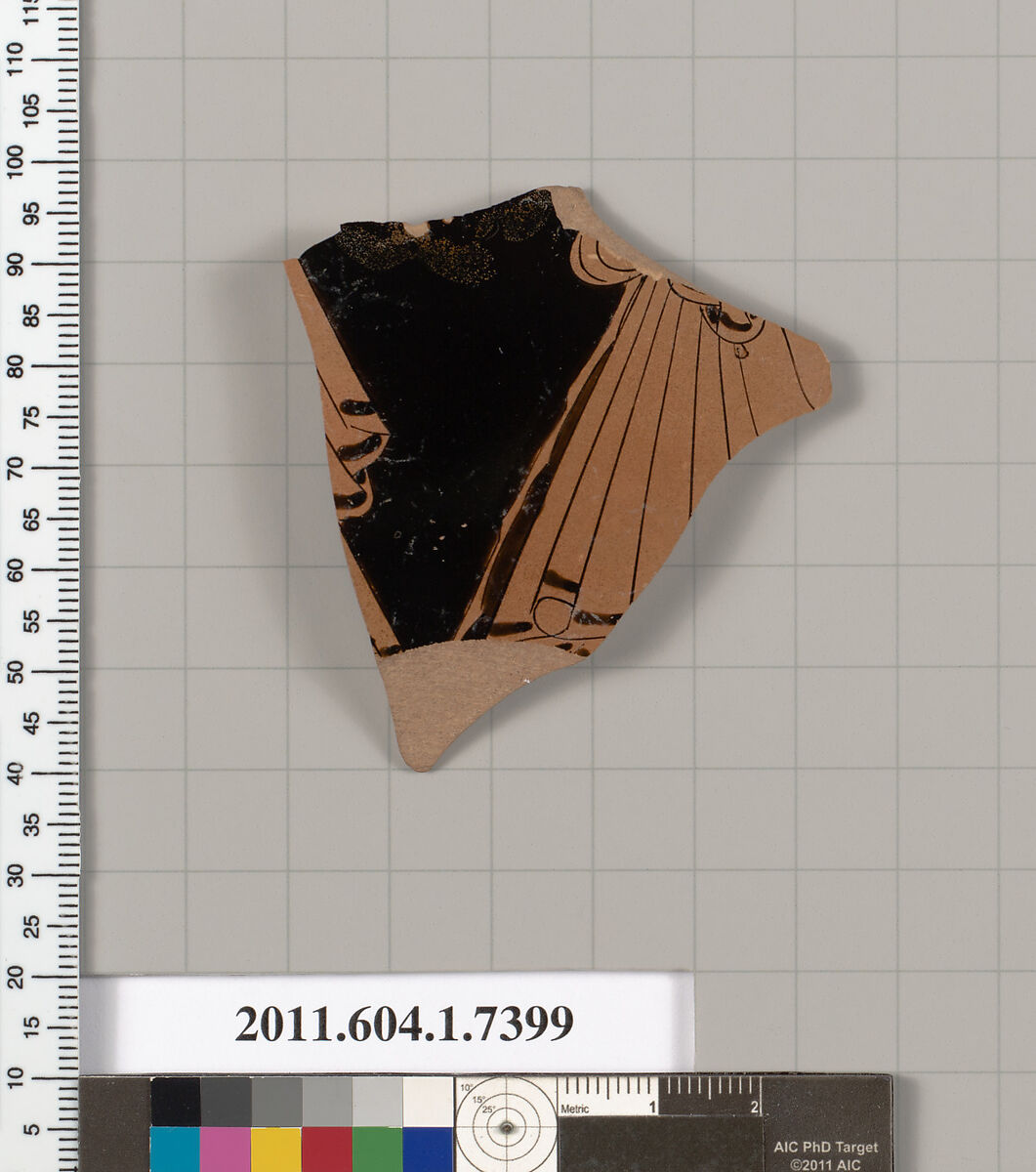 Terracotta fragment of a kylix (drinking cup), Terracotta, Greek, Attic