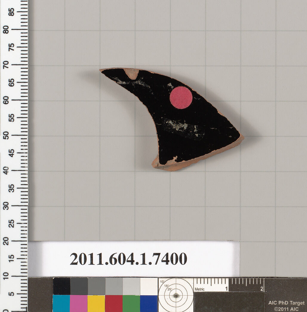 Terracotta fragment of a kylix (drinking cup), Terracotta, Greek, Attic