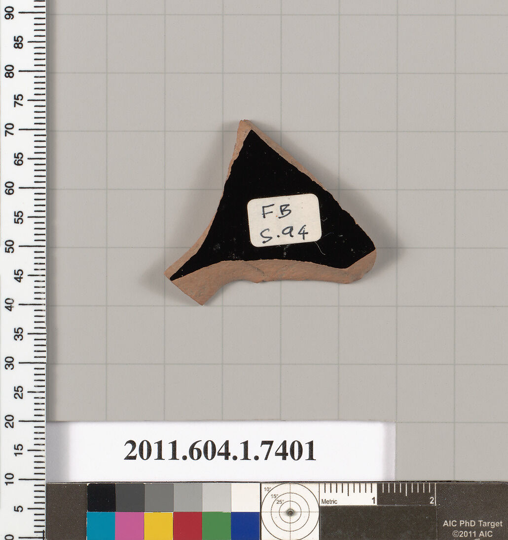 Terracotta fragment of a kylix (drinking cup), Terracotta, Greek, Attic