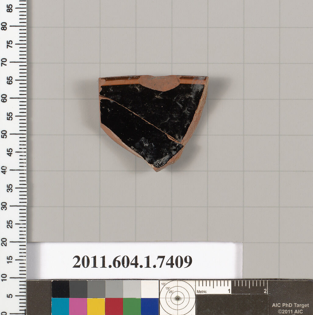 Terracotta rim fragment of a kylix (drinking cup), Terracotta, Greek, Attic