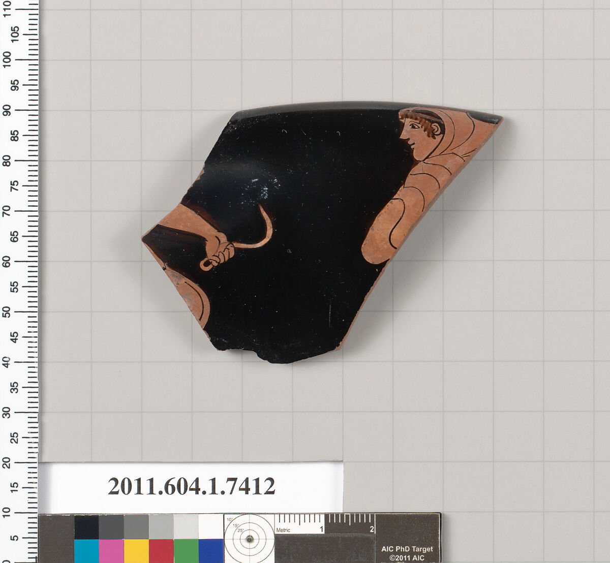 Terracotta rim fragment of a kylix (drinking cup), Clinic Painter [DvB], Terracotta, Greek, Attic