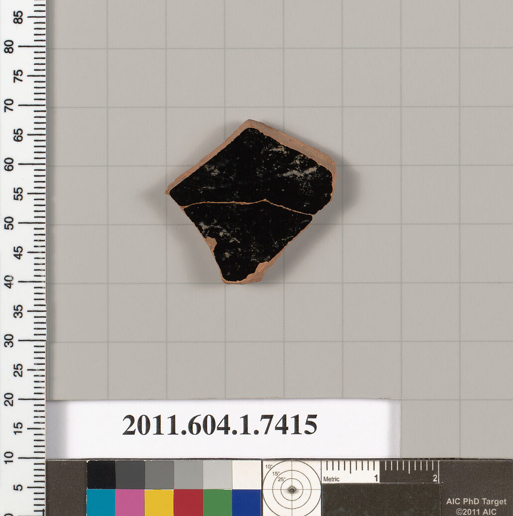 Terracotta fragment of a kylix (drinking cup), Terracotta, Greek, Attic