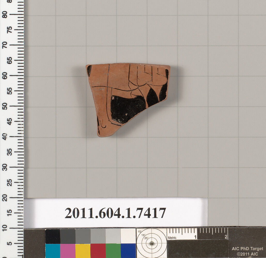 Terracotta fragment of a kylix (drinking cup), Terracotta, Greek, Attic