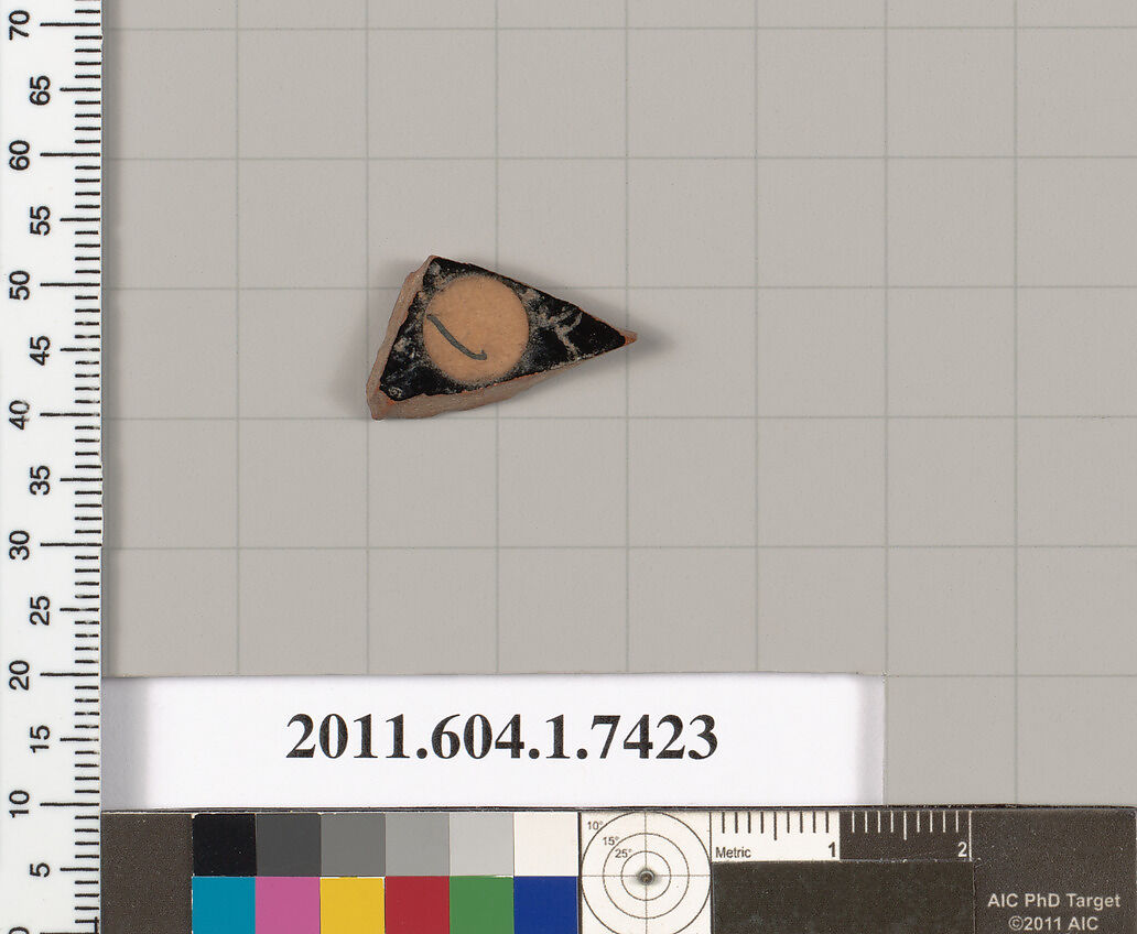 Terracotta fragment of a kylix (drinking cup), Terracotta, Greek, Attic