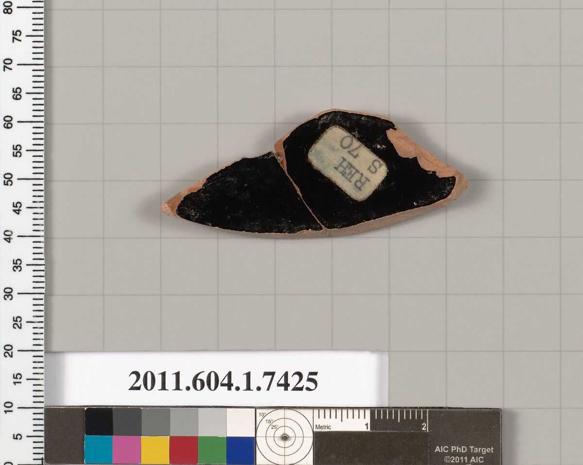 Terracotta fragment of a kylix (drinking cup), Terracotta, Greek, Attic