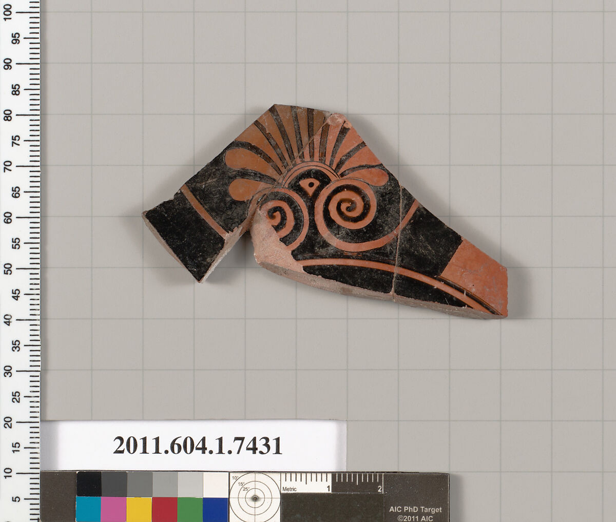 Terracotta fragment of a kylix (drinking cup), Terracotta, Greek, Attic