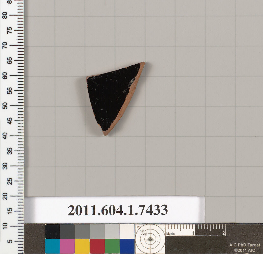 Terracotta fragment of a kylix (drinking cup), Terracotta, Greek, Attic
