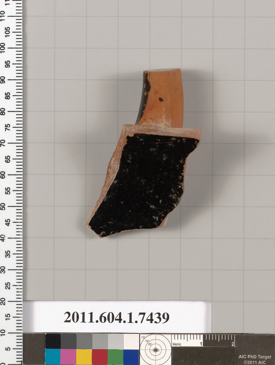 Terracotta fragment of a kylix (drinking cup), Terracotta, Greek, Attic