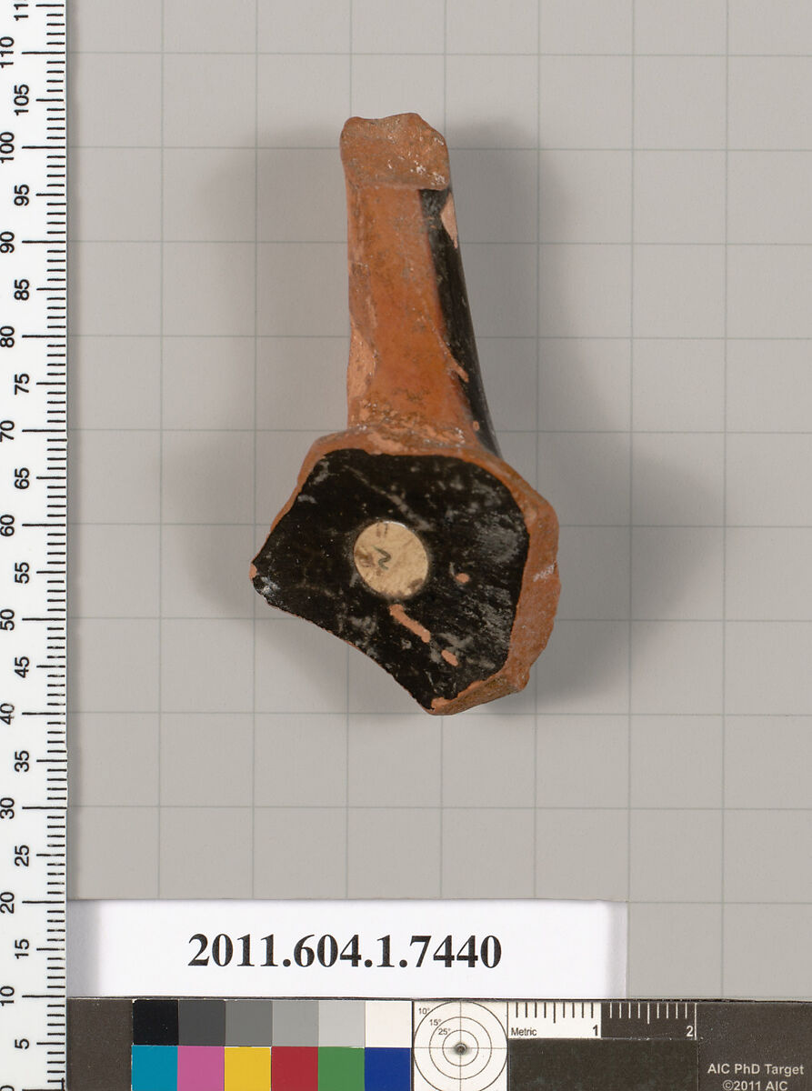 Terracotta fragment of a kylix (drinking cup), Terracotta, Greek, Attic