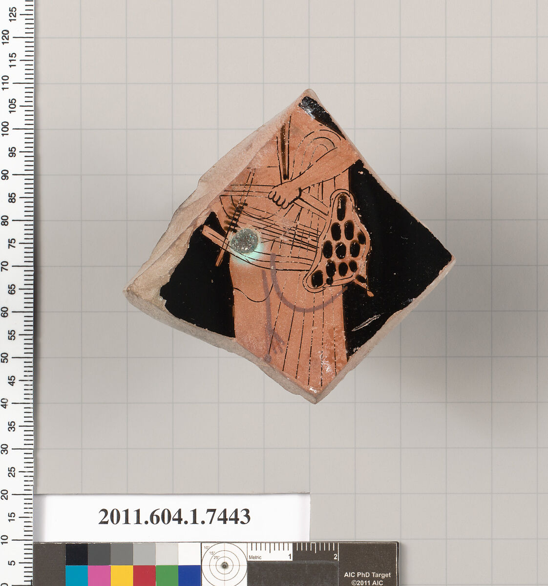 Terracotta fragment of a kylix (drinking cup), Terracotta, Greek, Attic 