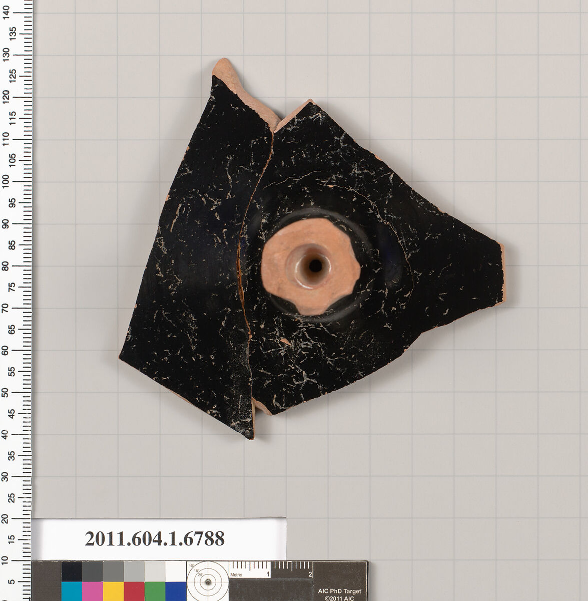 Terracotta fragment of a kylix (drinking cup), Attributed to the Tarquinia Painter [DvB], Terracotta, Greek, Attic