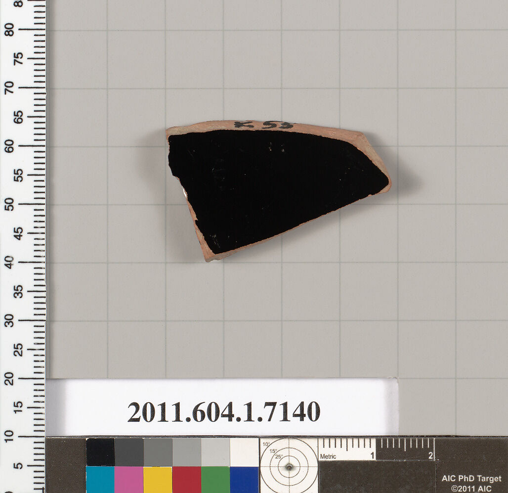 Terracotta fragment of a kylix (drinking cup), Attributed to Makron [DvB], Terracotta, Greek, Attic