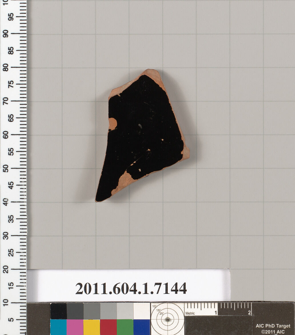 Terracotta fragment of a kylix (drinking cup), Attributed to Makron [DvB], Terracotta, Greek, Attic