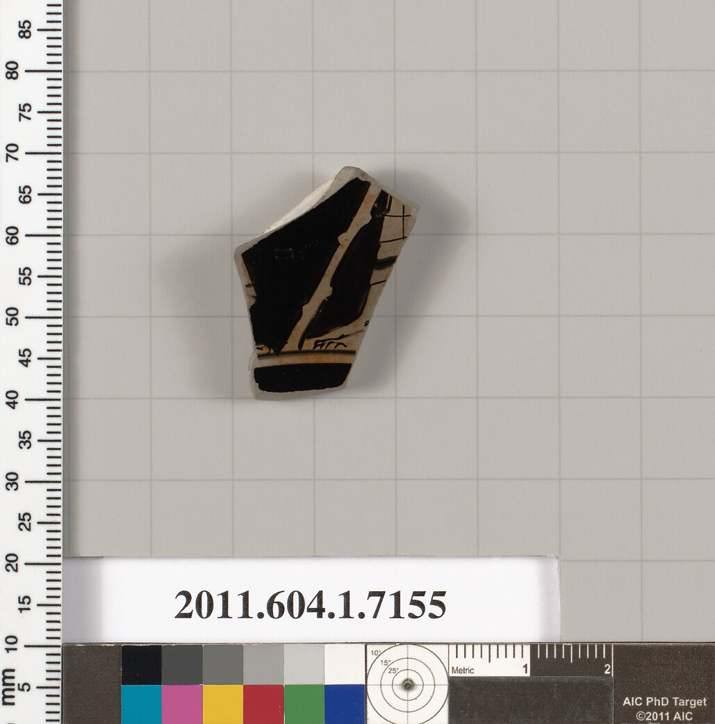 Terracotta fragment of a kylix (drinking cup), Attributed to Makron [DvB], Terracotta, Greek, Attic
