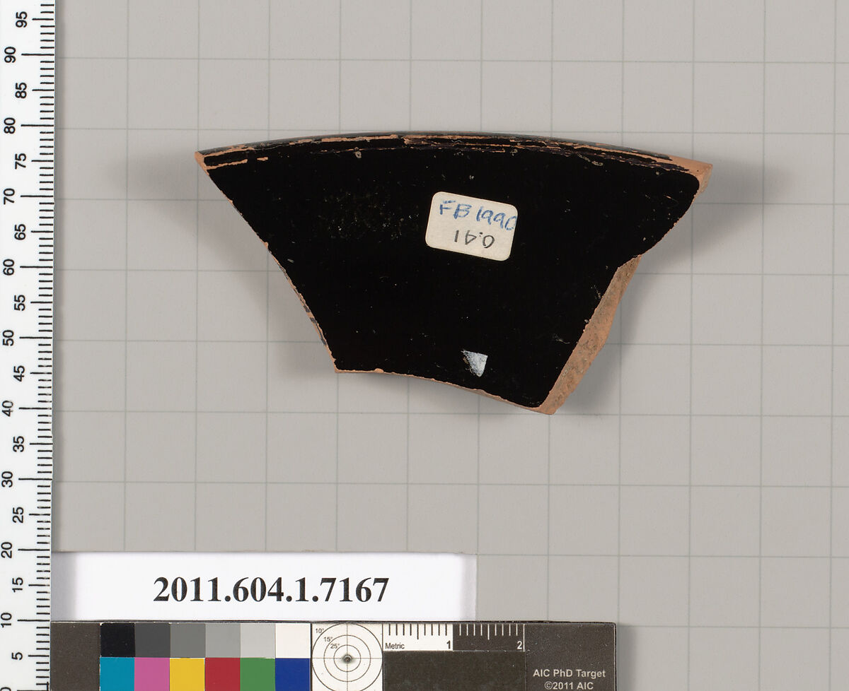 Terracotta rim fragment of a kylix (drinking cup), Attributed to Makron [DvB], Terracotta, Greek, Attic