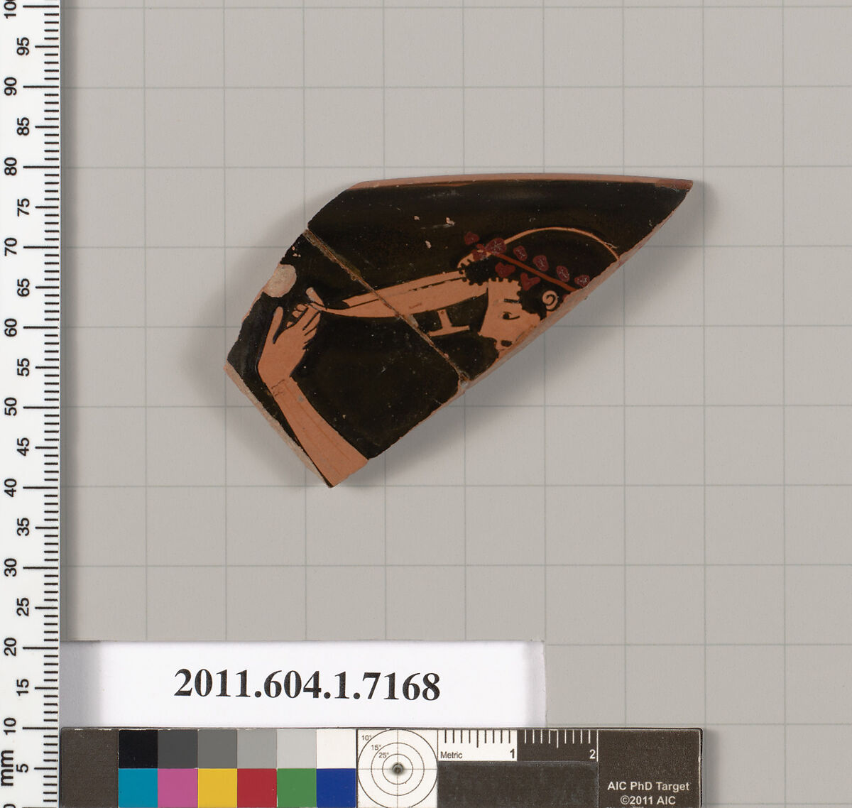 Terracotta rim fragment of a kylix (drinking cup), Attributed to Makron [DvB], Terracotta, Greek, Attic 