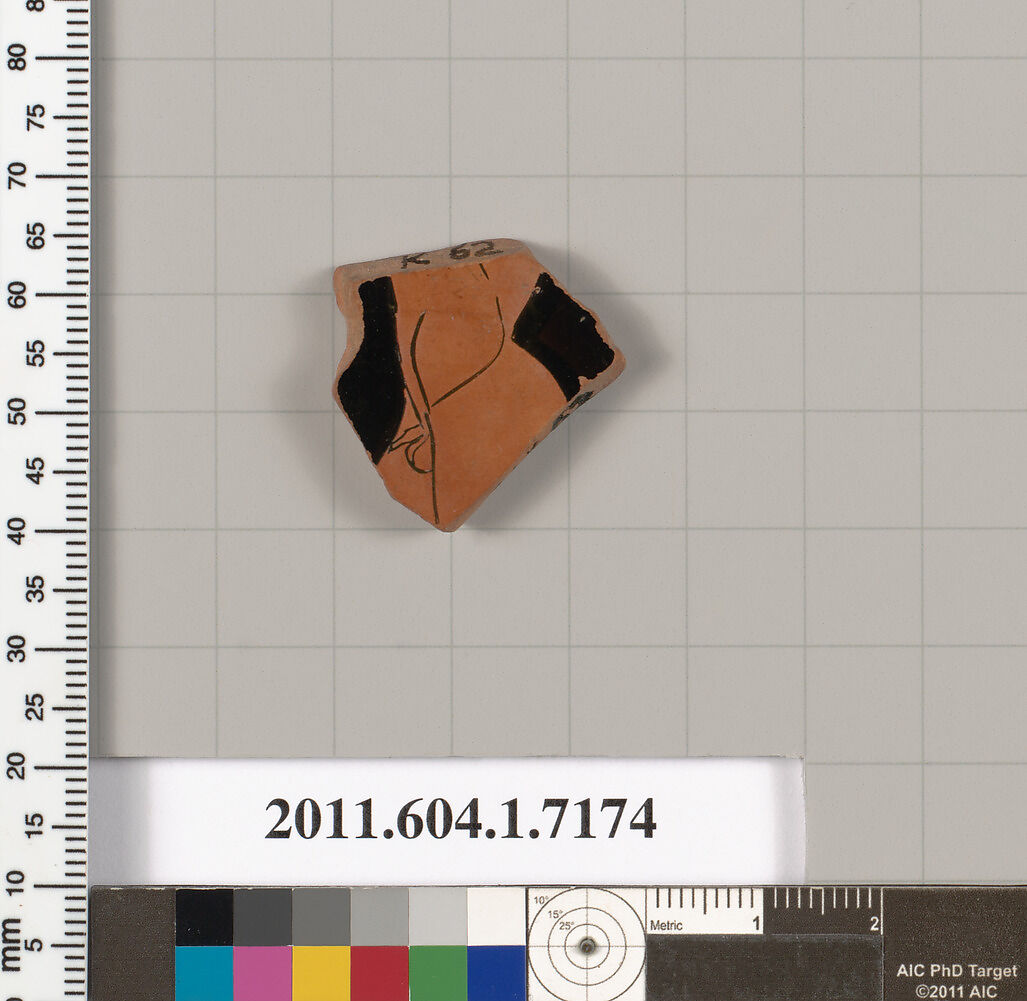 Terracotta fragment of a kylix (drinking cup), Attributed to Makron [DvB], Terracotta, Greek, Attic