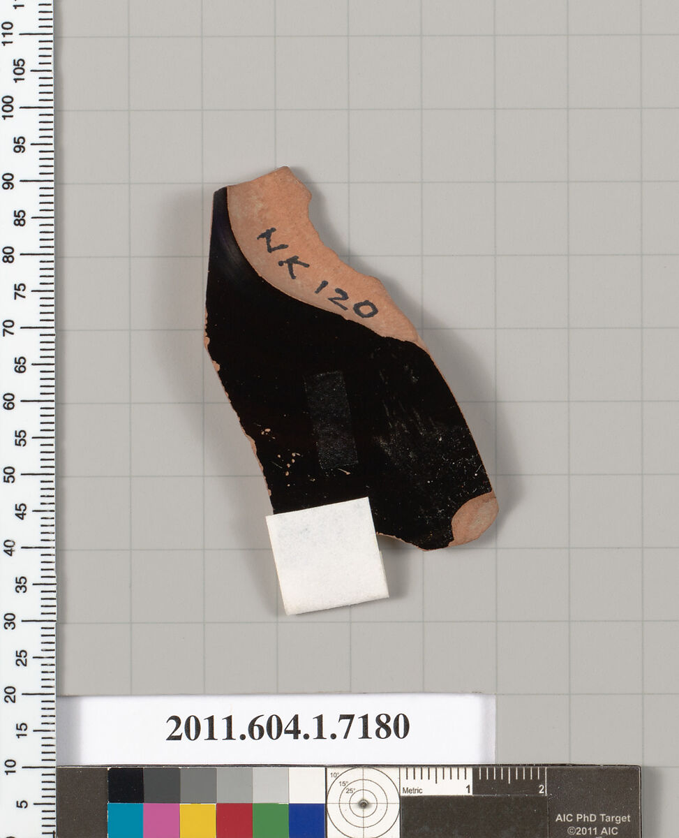 Terracotta fragment of a kylix (drinking cup), Attributed to Makron [DvB], Terracotta, Greek, Attic