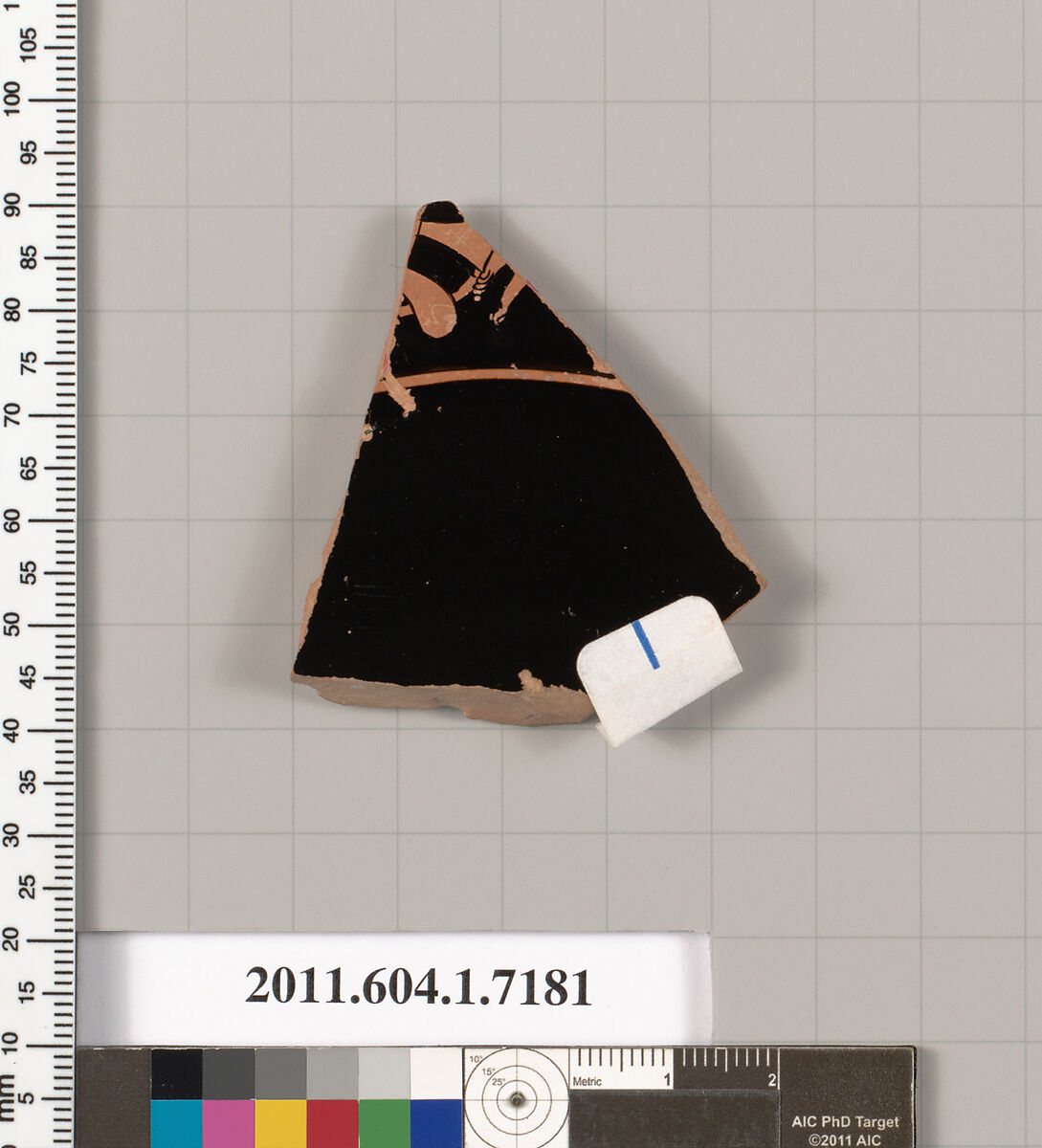 Terracotta fragment of a kylix (drinking cup), Attributed to Makron [DvB], Terracotta, Greek, Attic