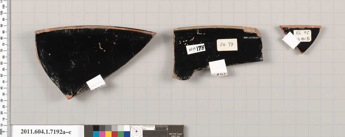 Terracotta rim fragments of a kylix (drinking cup), Attributed to Makron [DvB], Terracotta, Greek, Attic
