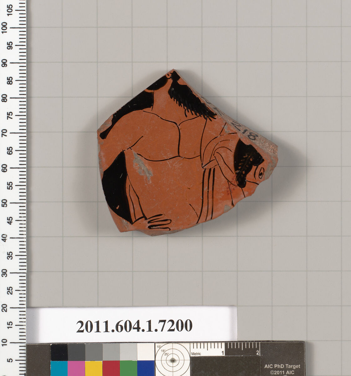 Terracotta fragment of a kylix (drinking cup), Attributed to Makron [DvB], Terracotta, Greek, Attic 