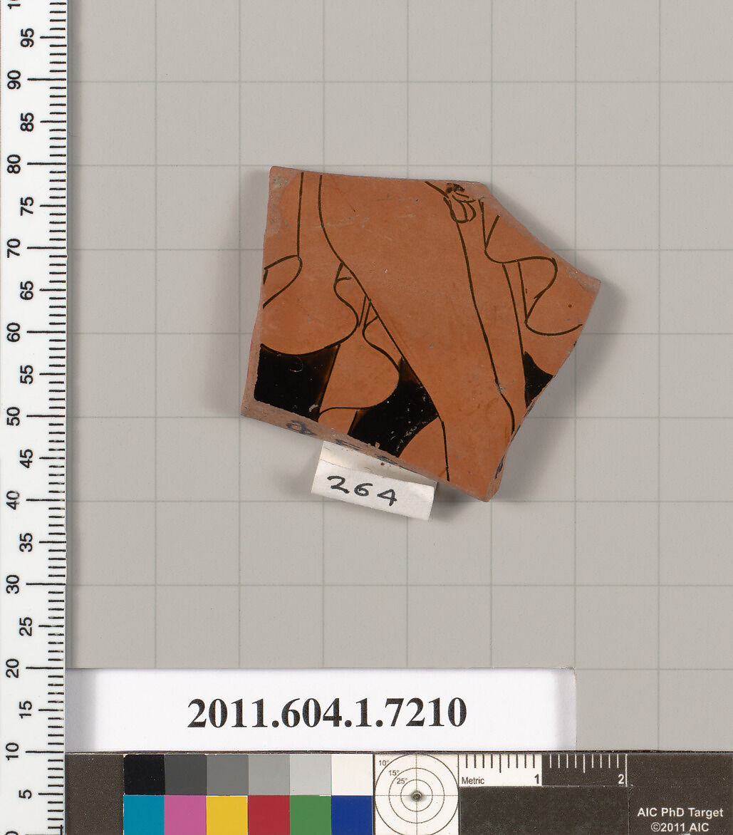 Terracotta fragment of a kylix (drinking cup), Attributed to Makron [DvB], Terracotta, Greek, Attic