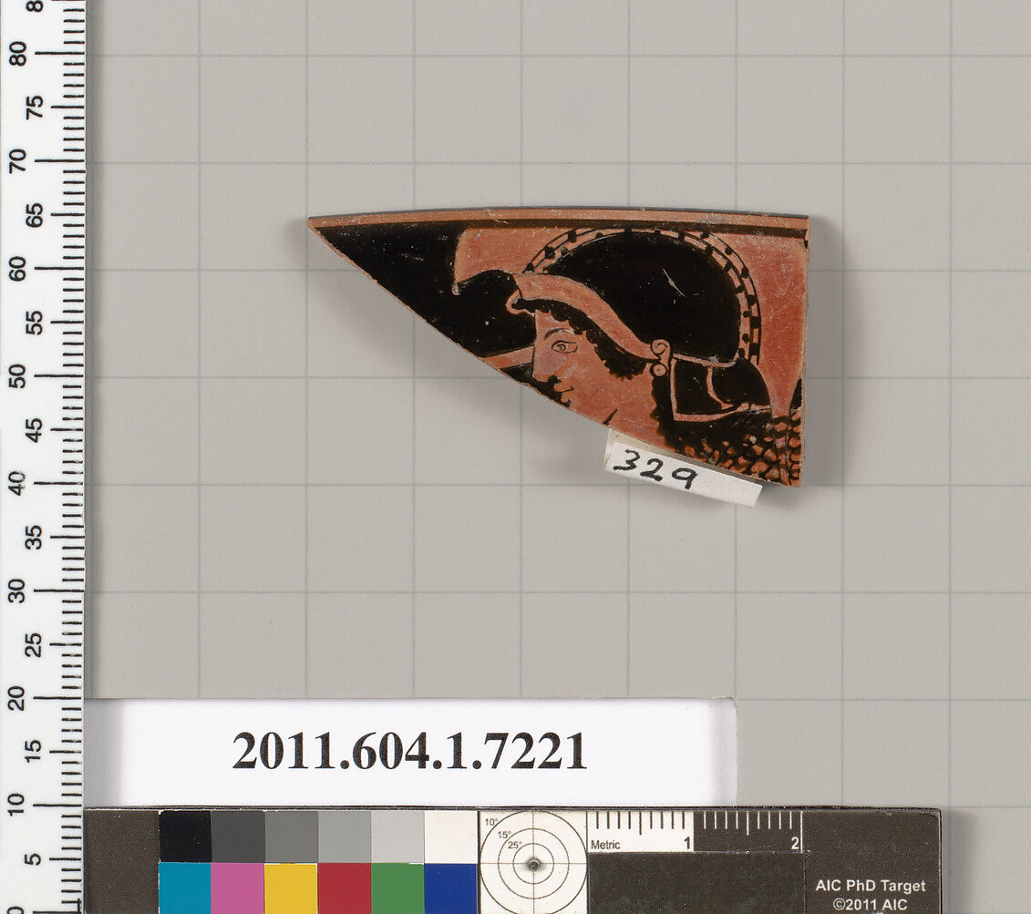 Terracotta rim fragment of a kylix (drinking cup), Attributed to Makron [DvB], Terracotta, Greek, Attic 