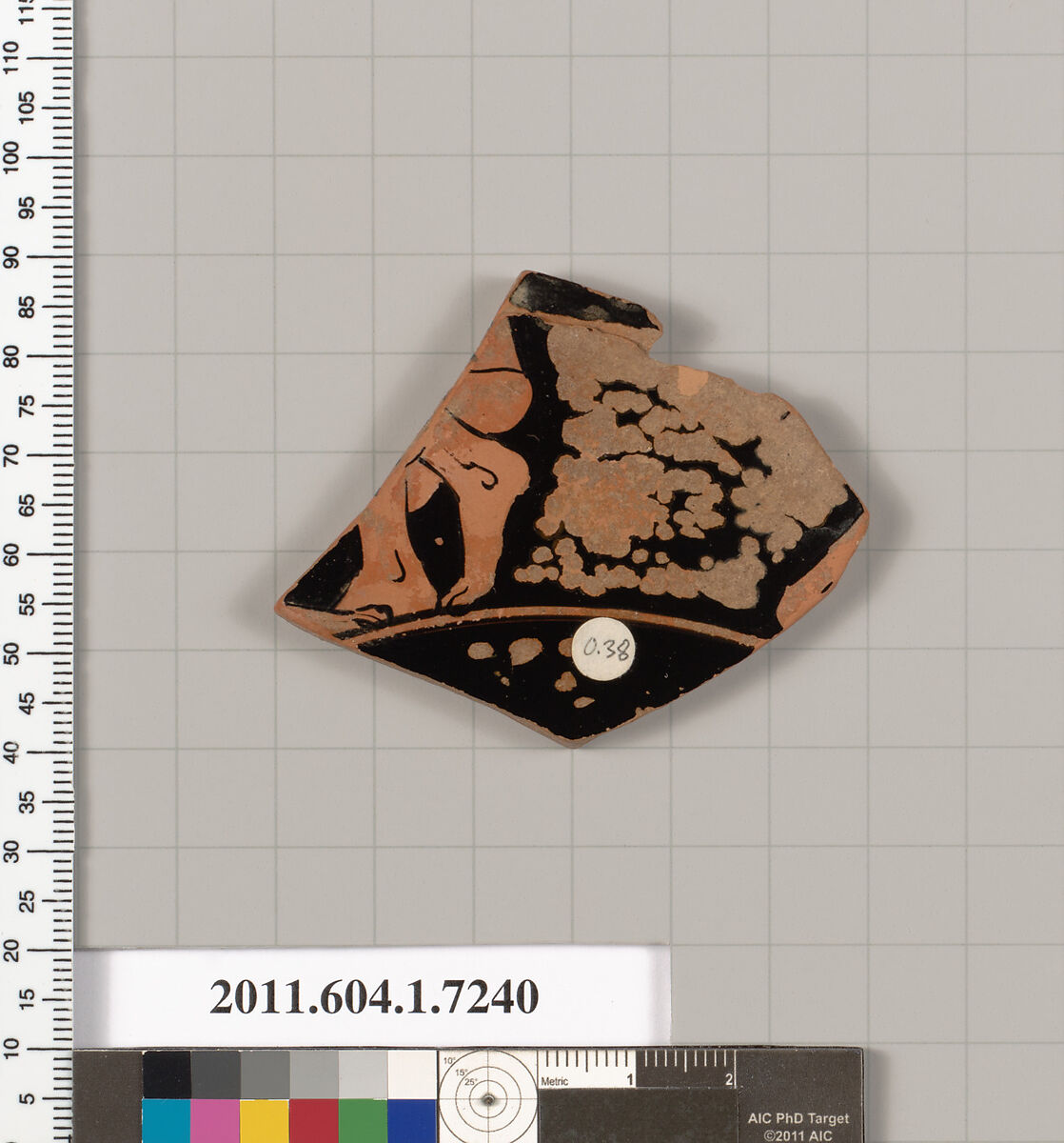 Terracotta fragment of a kylix (drinking cup), Attributed to Makron [DvB], Terracotta, Greek, Attic