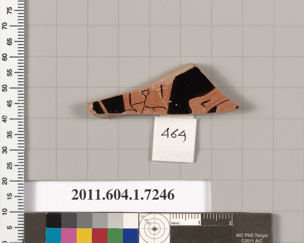 Terracotta fragment of a kylix (drinking cup), Attributed to Makron [DvB], Terracotta, Greek, Attic