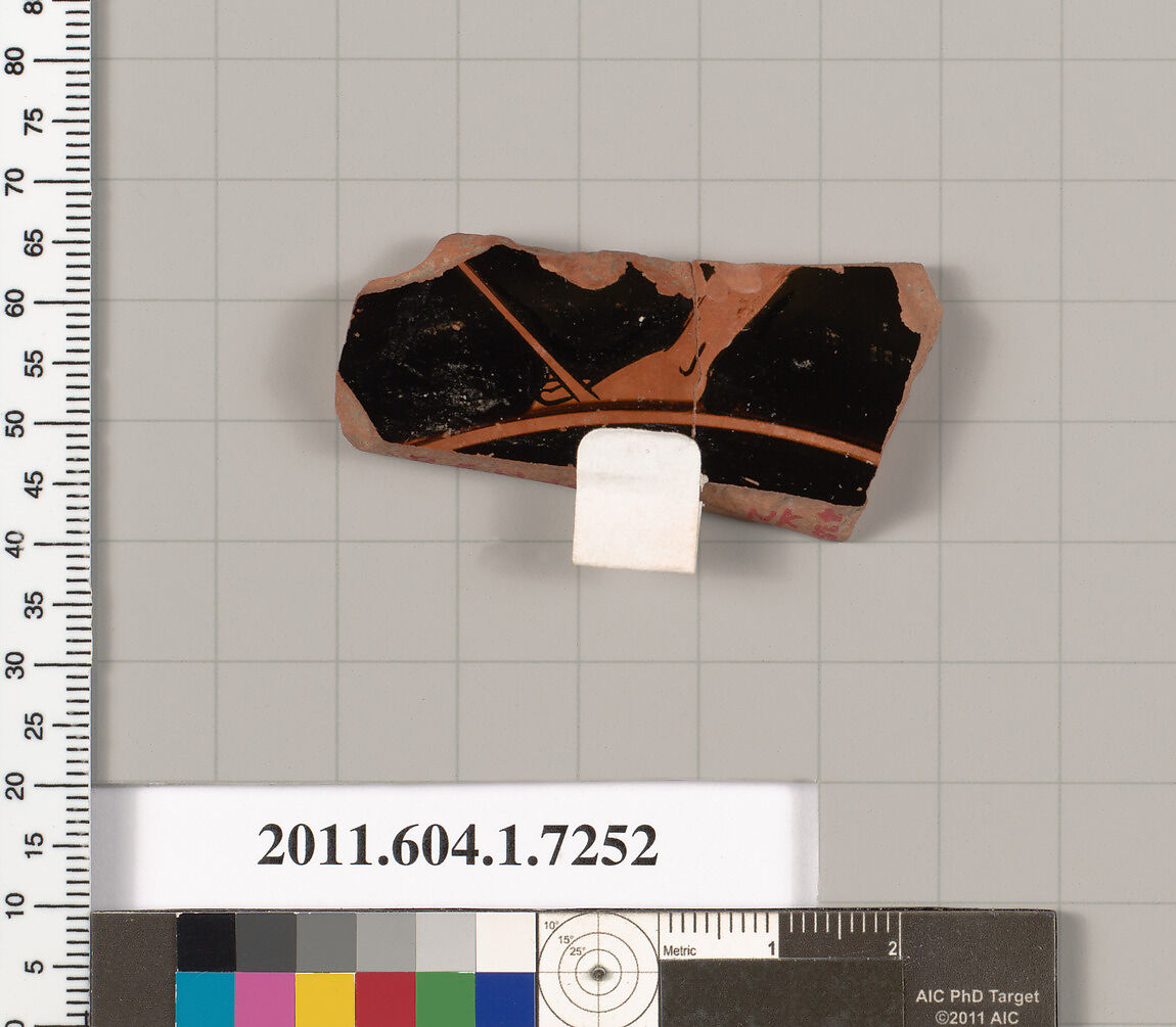 Terracotta fragment of a kylix (drinking cup), Attributed to Makron [DvB], Terracotta, Greek, Attic