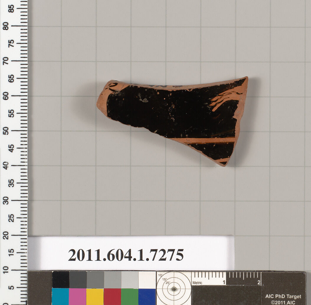 Terracotta fragment of a kylix (drinking cup), Attributed to Makron [DvB], Terracotta, Greek, Attic