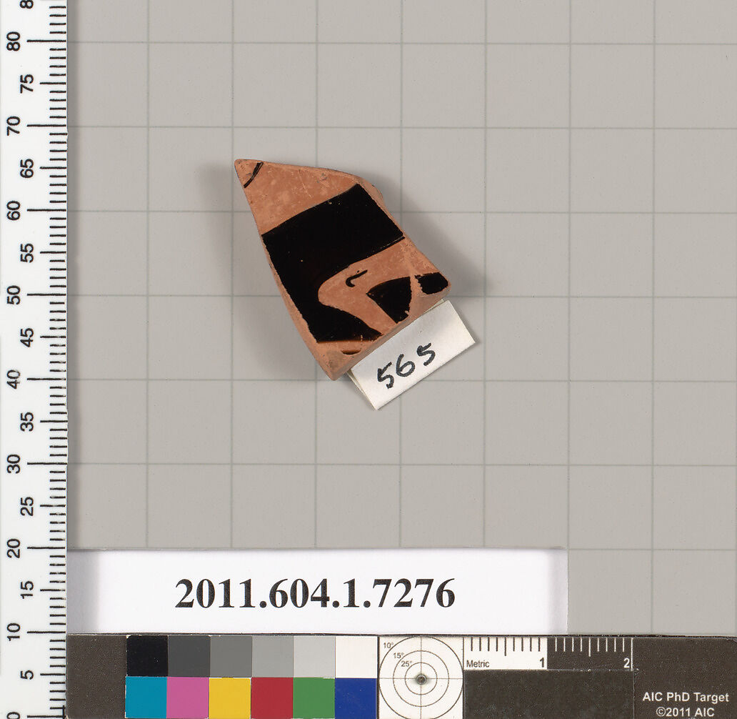 Terracotta fragment of a kylix (drinking cup), Attributed to Makron [DvB], Terracotta, Greek, Attic