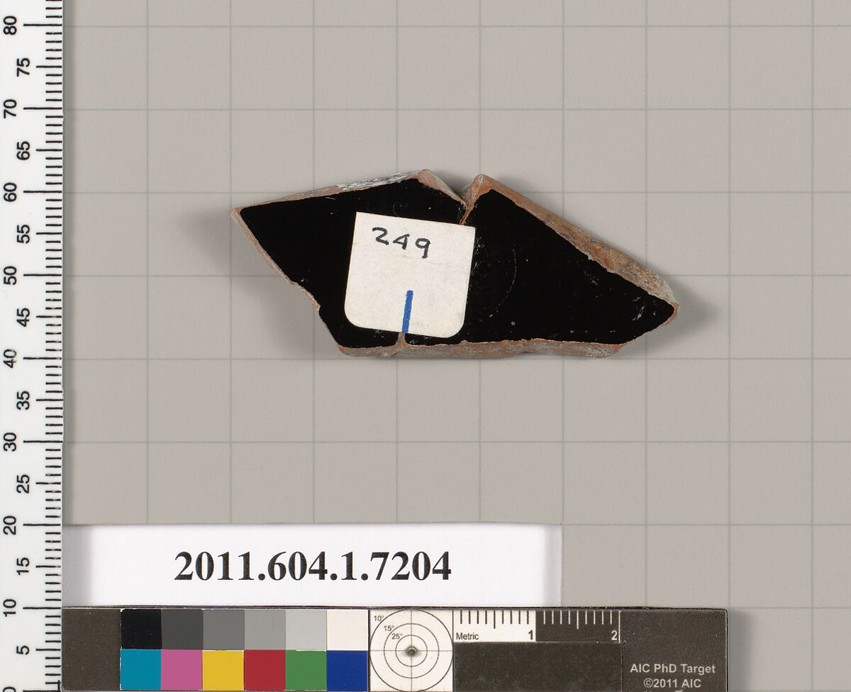 Terracotta fragment of a kylix (drinking cup), Attributed to Makron [DvB], Terracotta, Greek, Attic