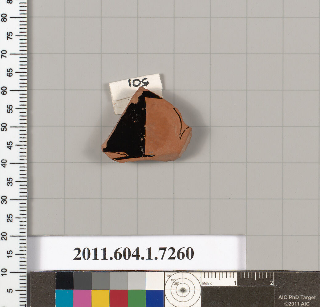 Terracotta fragment of a kylix (drinking cup), Attributed to Makron [DvB], Terracotta, Greek, Attic