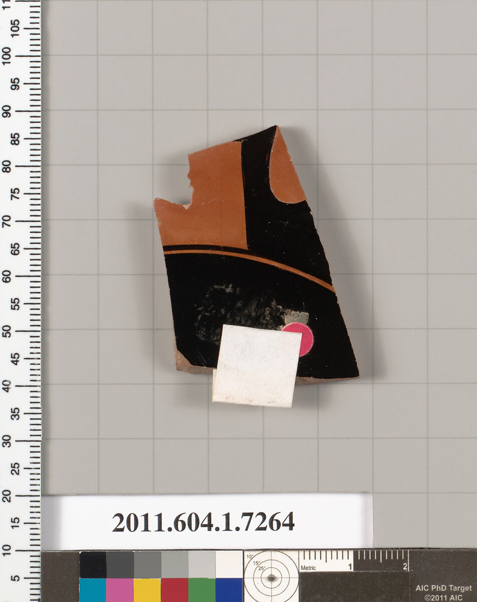 Terracotta fragment of a kylix (drinking cup), Attributed to Makron [DvB], Terracotta, Greek, Attic