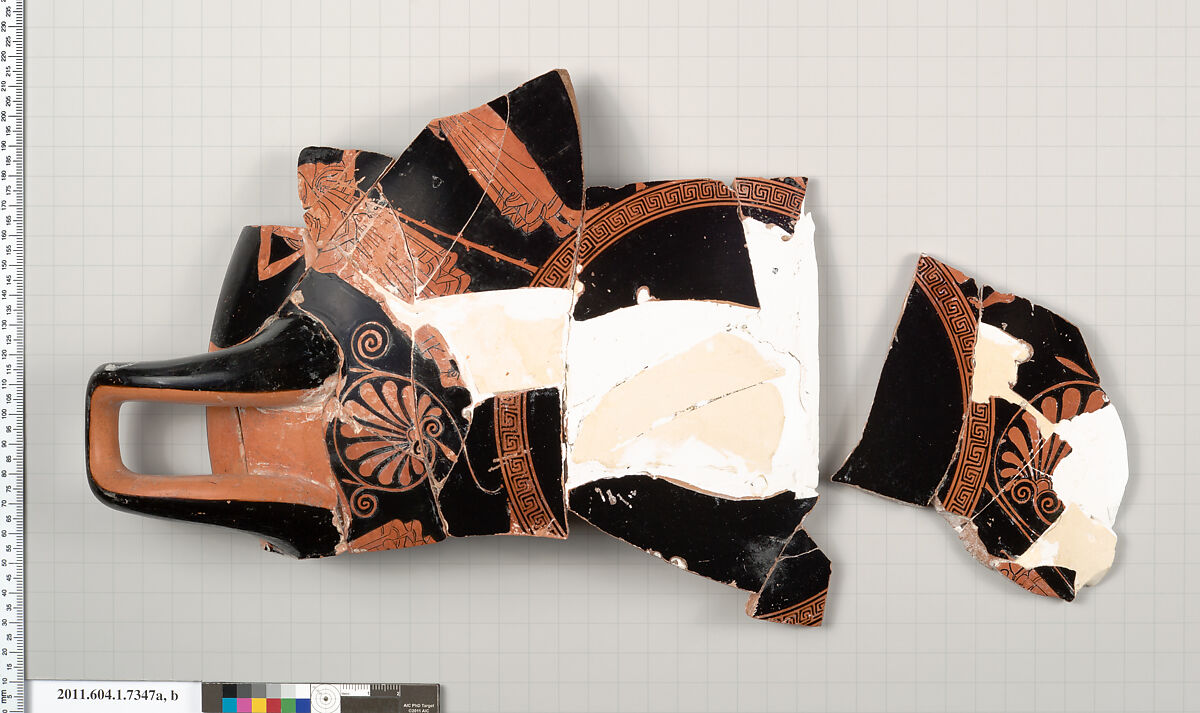 Terracotta fragments of a kylix (drinking cup), Attributed to Makron [DvB], Terracotta, Greek, Attic