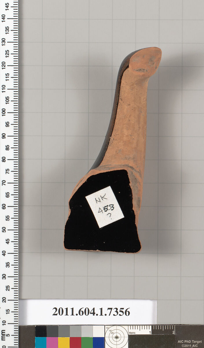 Terracotta fragment of a kylix (drinking cup), Attributed to Makron [DvB], Terracotta, Greek, Attic