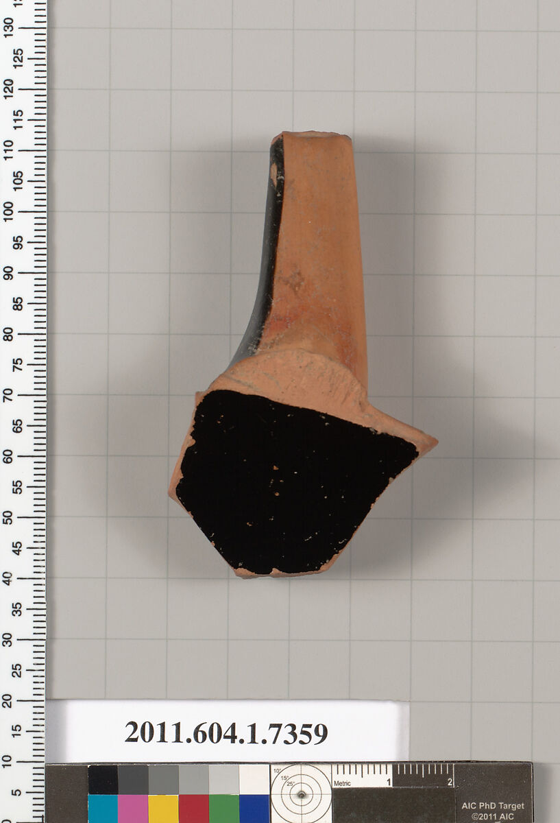 Terracotta fragment of a kylix (drinking cup), Attributed to Makron [DvB], Terracotta, Greek, Attic