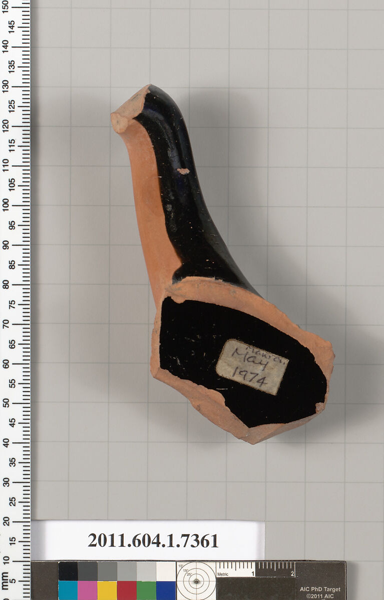 Terracotta fragment of a kylix (drinking cup), Attributed to Makron [DvB], Terracotta, Greek, Attic