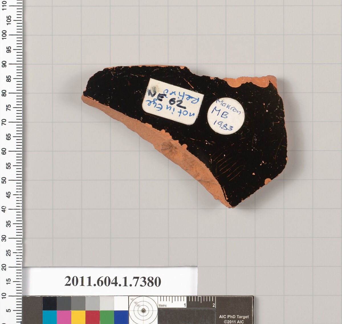 Terracotta fragment of a kylix (drinking cup), Attributed to Makron [DvB], Terracotta, Greek, Attic