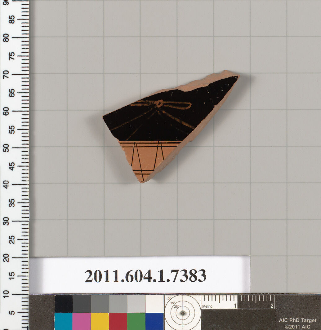 Terracotta fragment of a kylix (drinking cup), Attributed to Makron [DvB], Terracotta, Greek, Attic 