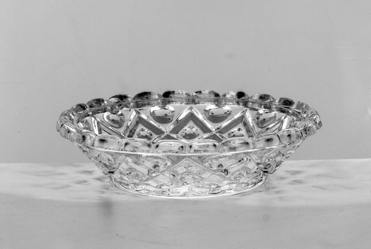 Sauce dish, Pressed glass, diamond thumbprint, American 