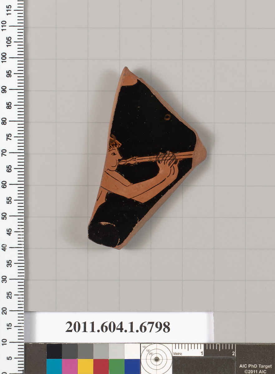 Terracotta fragment of a kylix (drinking cup), Attributed to the Brygos Painter [Dyfri Williams], Terracotta, Greek, Attic 