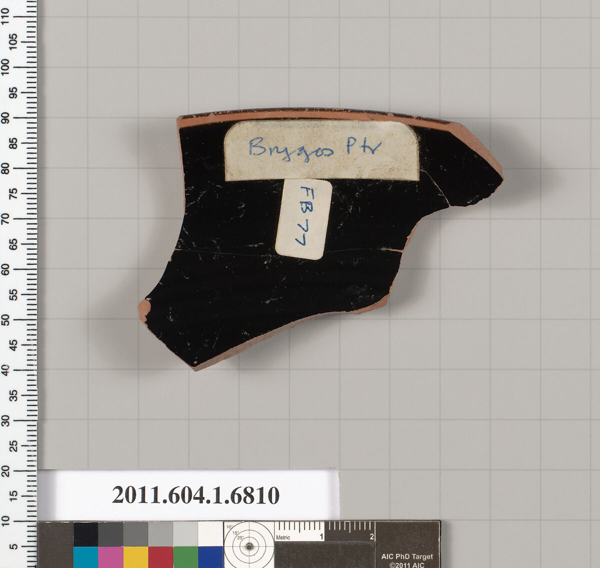 Terracotta rim fragment of a kylix (drinking cup), Attributed to the Brygos Painter [DvB], Terracotta, Greek, Attic