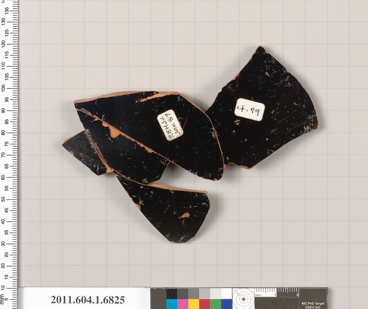 Terracotta fragment of a kylix (drinking cup), Attributed to the Brygos Painter [DvB], Terracotta, Greek, Attic