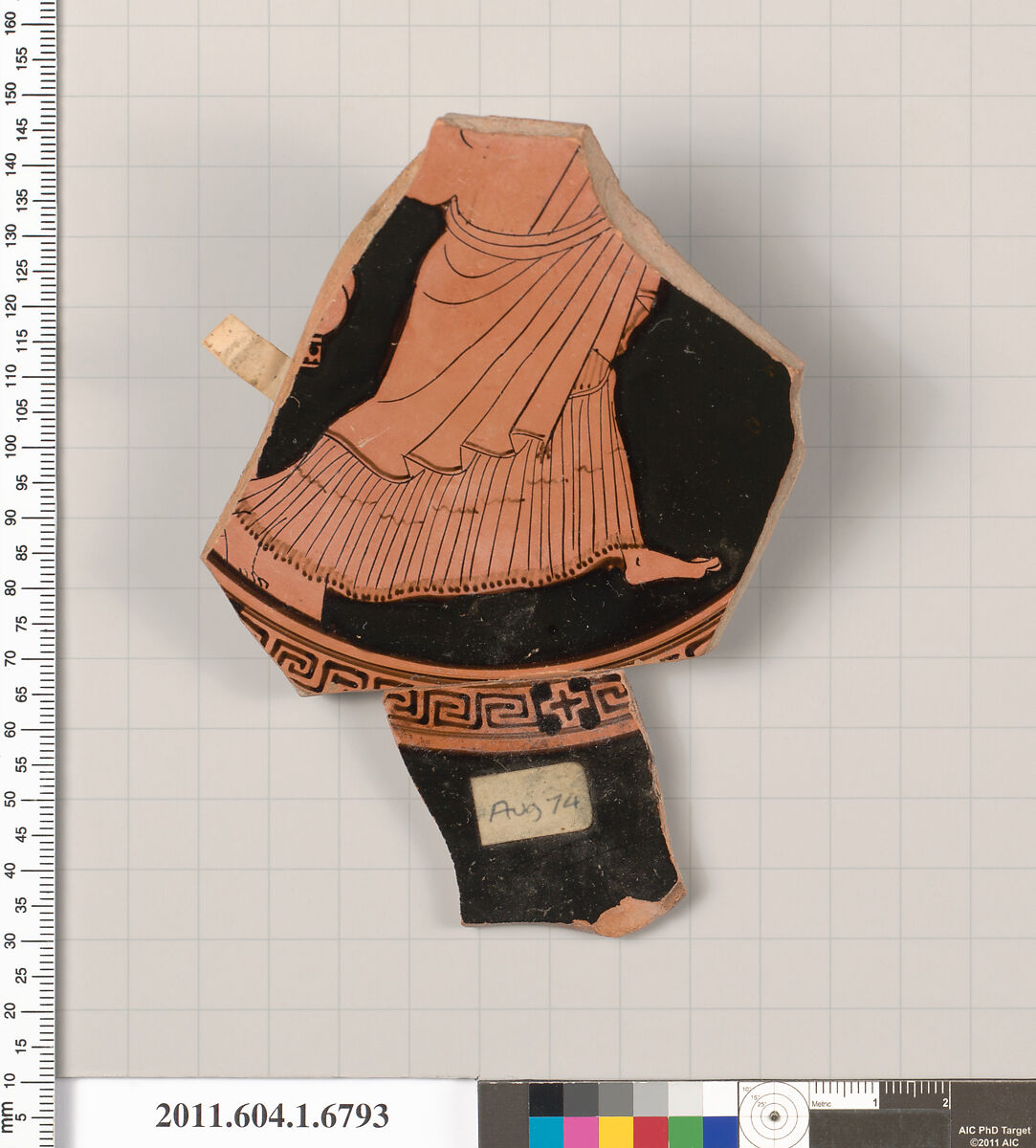 Terracotta fragment of a kylix (drinking cup), Attributed to the Briseis Painter [DvB], Terracotta, Greek, Attic 